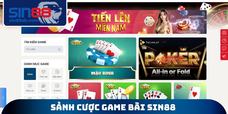 Sảnh cược Game bài Sin88