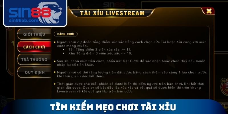 Tìm kiếm mẹo chơi tài xỉu
